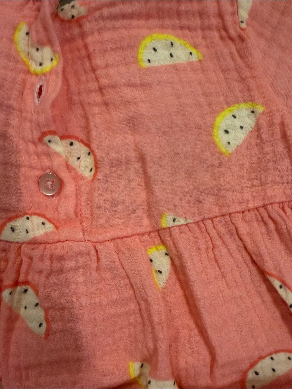 Set of 2 fruit-print baby dresses with bloomers, size 6 M